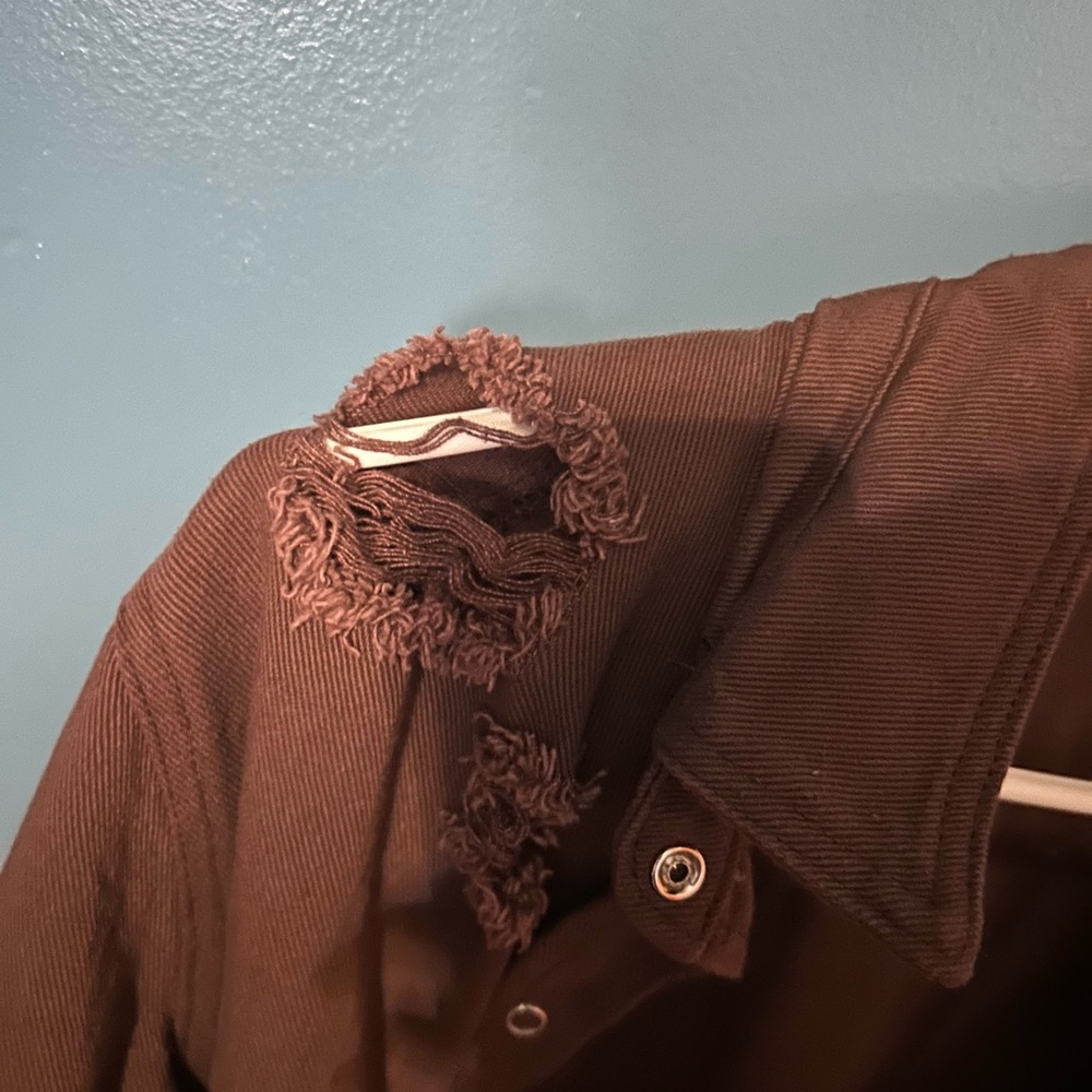 Brown Distressed Button-Up Jacket - image 4